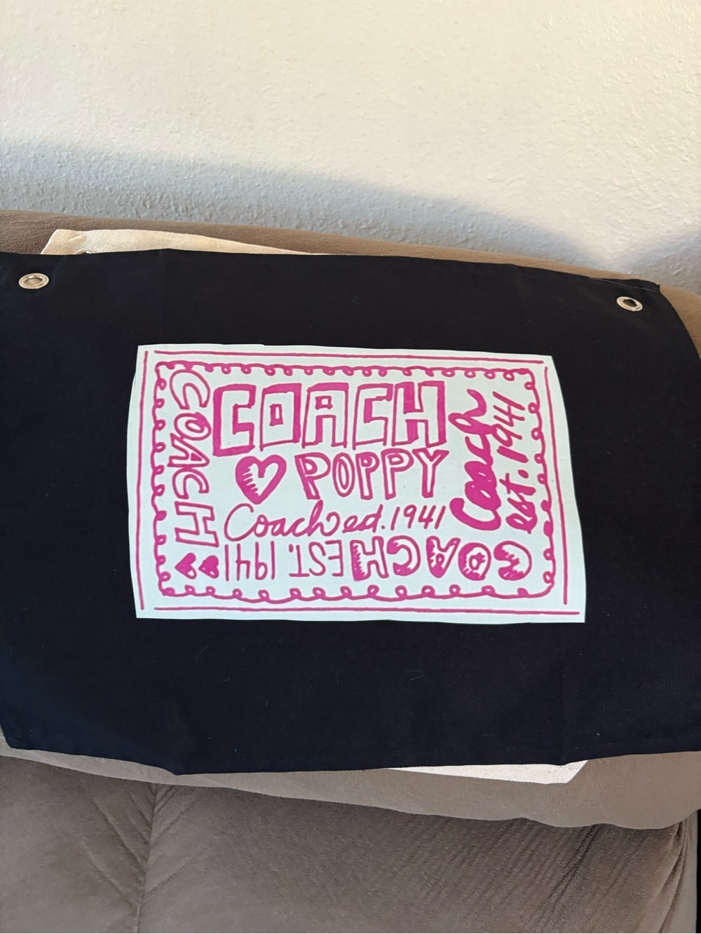 Coach Black Canvas Tote with Pink Poppy Logo Patch